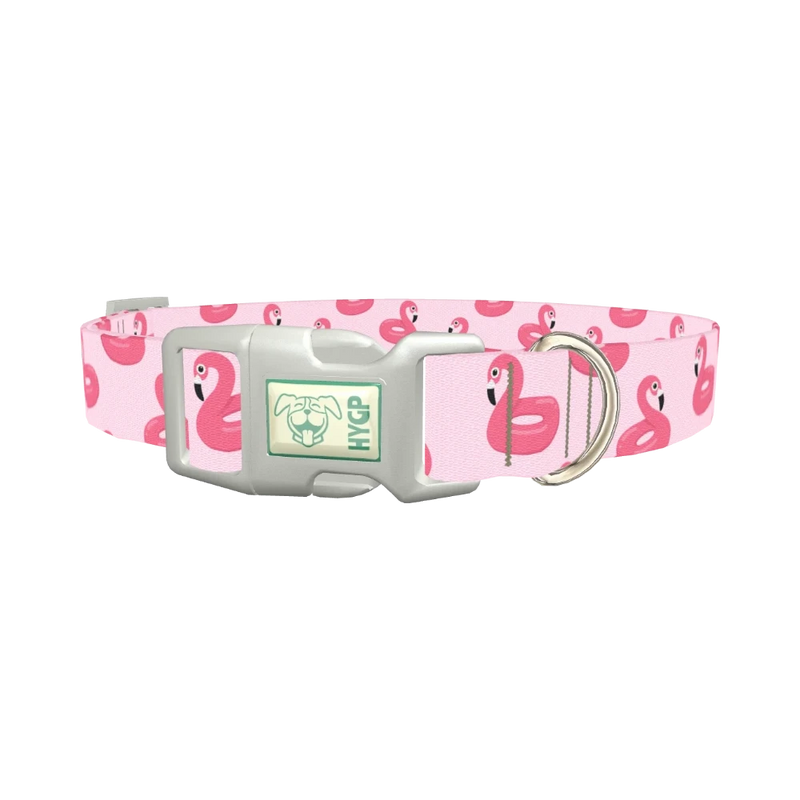 Pink Flamingo Dog Collar - plastic silver
