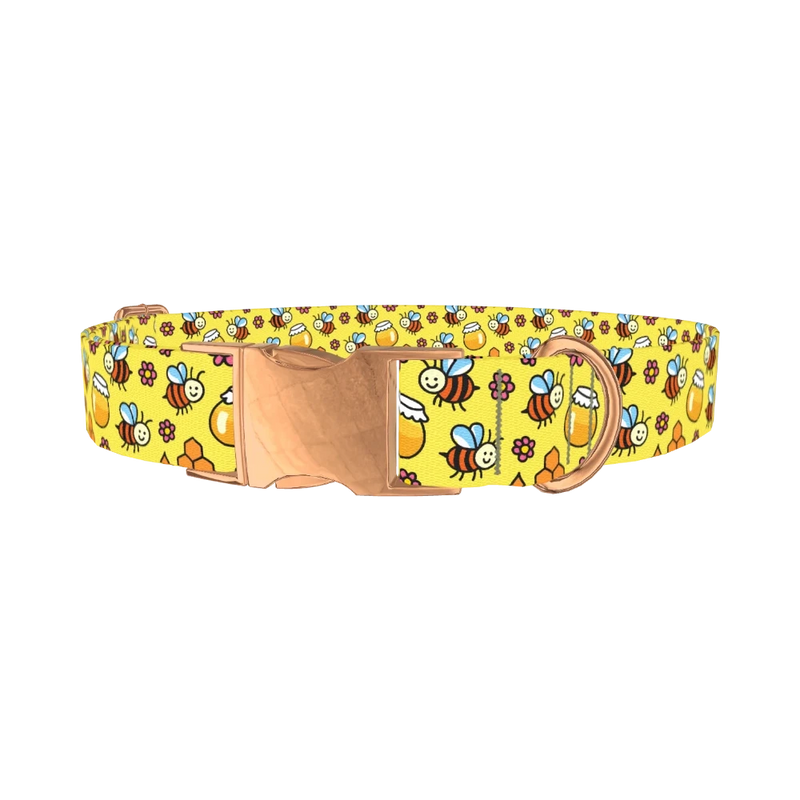 Happy Bees Dog Collar - metal rose gold