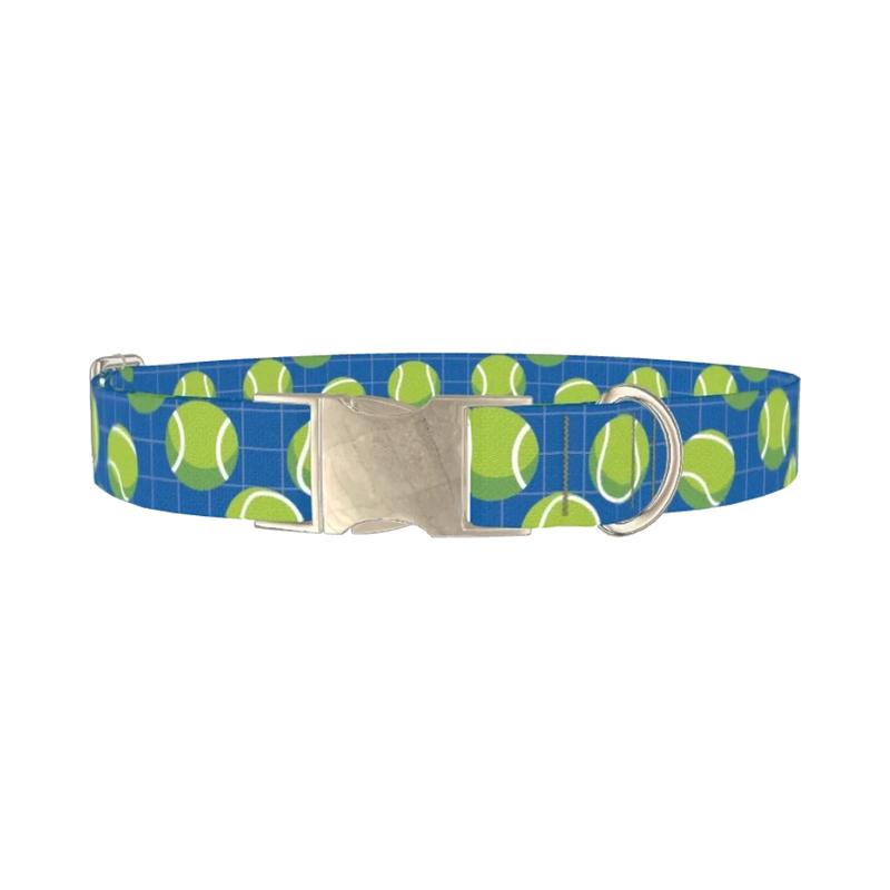 Tennis Ball Pattern Dog Collar - metal silver