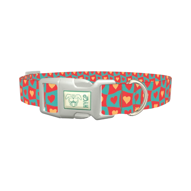 Groovy Hearts Dog Collar - plastic silver