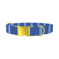 Blue Striped Dog Collar - metal gold