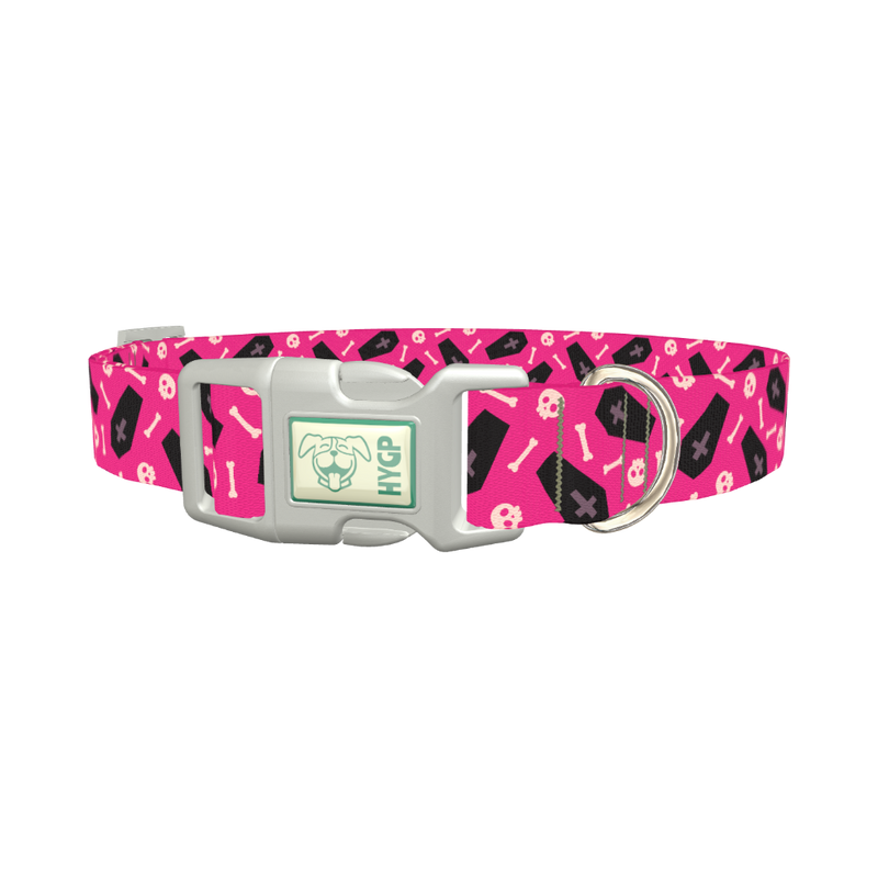 Halloween Coffins Dog Collar - plastic silver