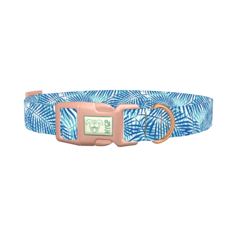 Tropical Palm Leaf Dog Collar - plastic rose gold