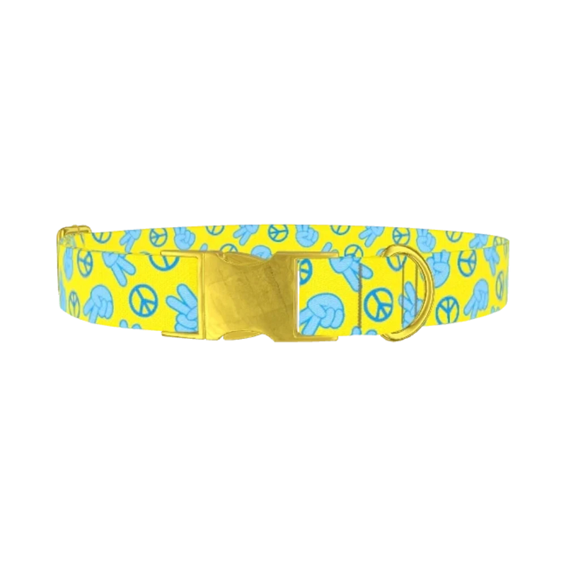 Peace Sign Dog Collar - metal gold