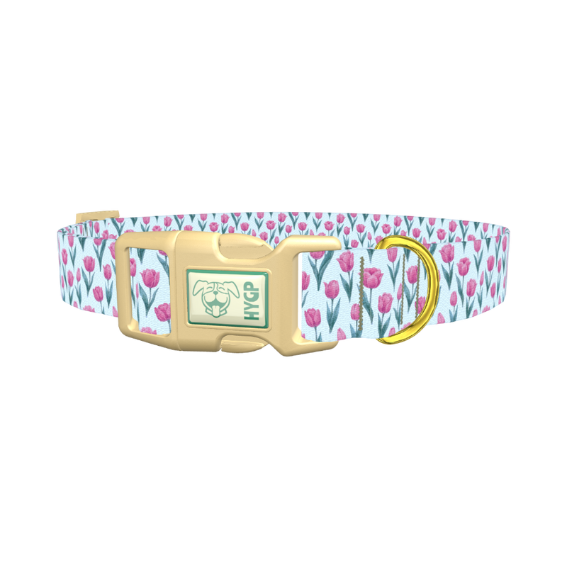 Floral Tulip Dog Collar - plastic gold