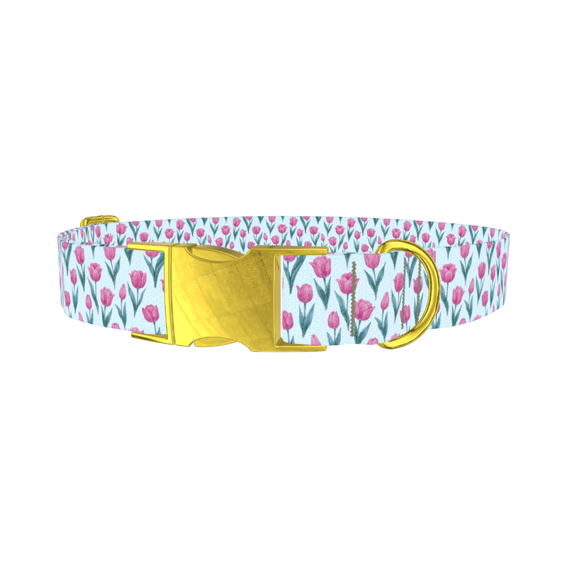 Floral Tulip Dog Collar - metal gold