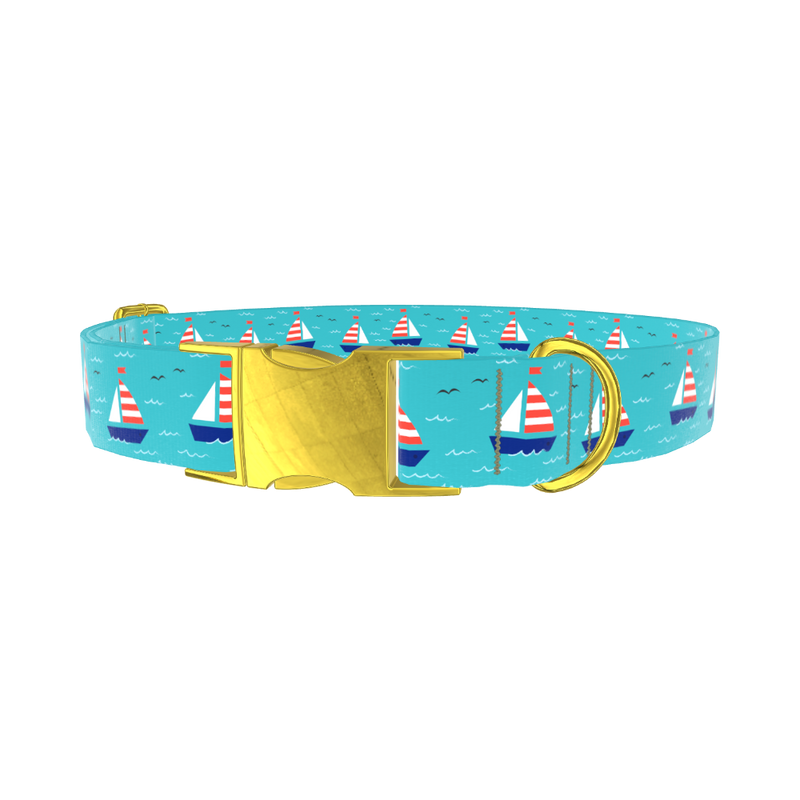 Nautical Sailboat Dog Collar - metal rose gold