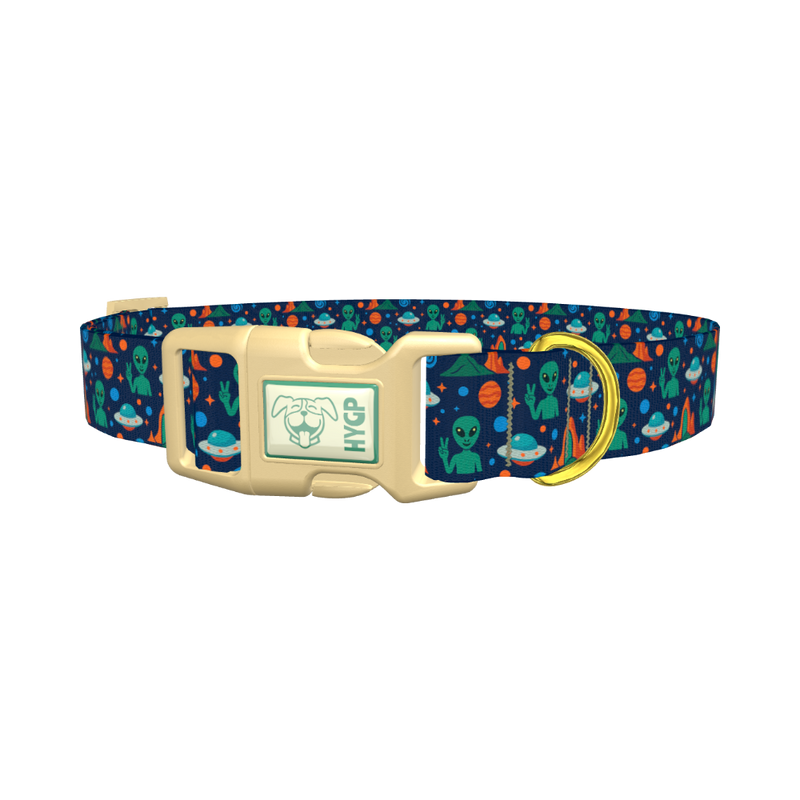 Alien Space Adventure Dog Collar - plastic gold