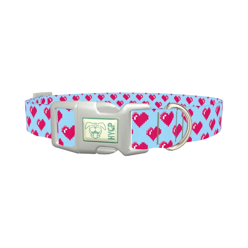 Pixel Heart Blue Dog Collar - plastic silver