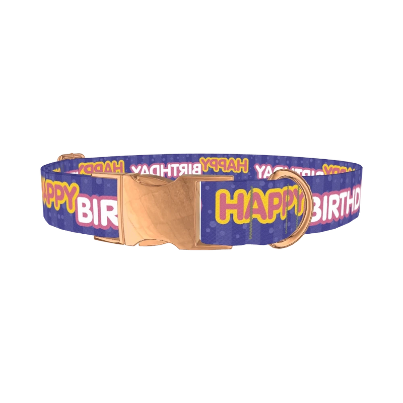 Birthday Text Dog Collar - metal rose gold