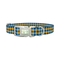 Yellow Blue Checkered Dog Collar - plastic silver