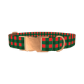 Plaid Green Dog Collar - metal rose gold
