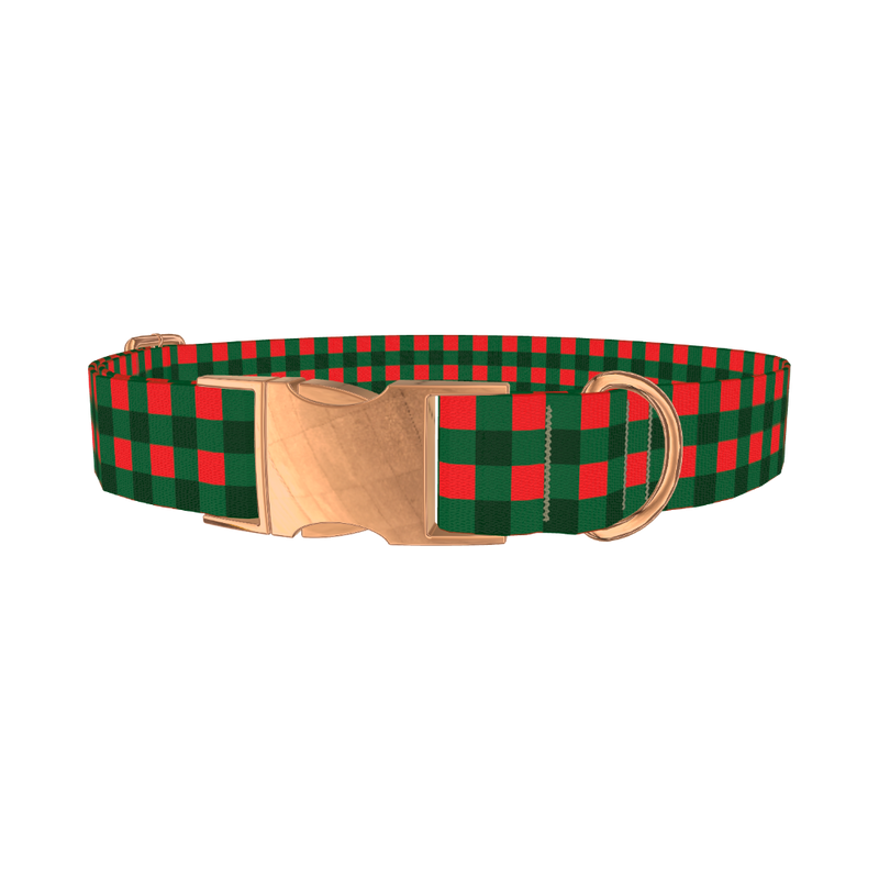 Plaid Green Dog Collar - metal rose gold