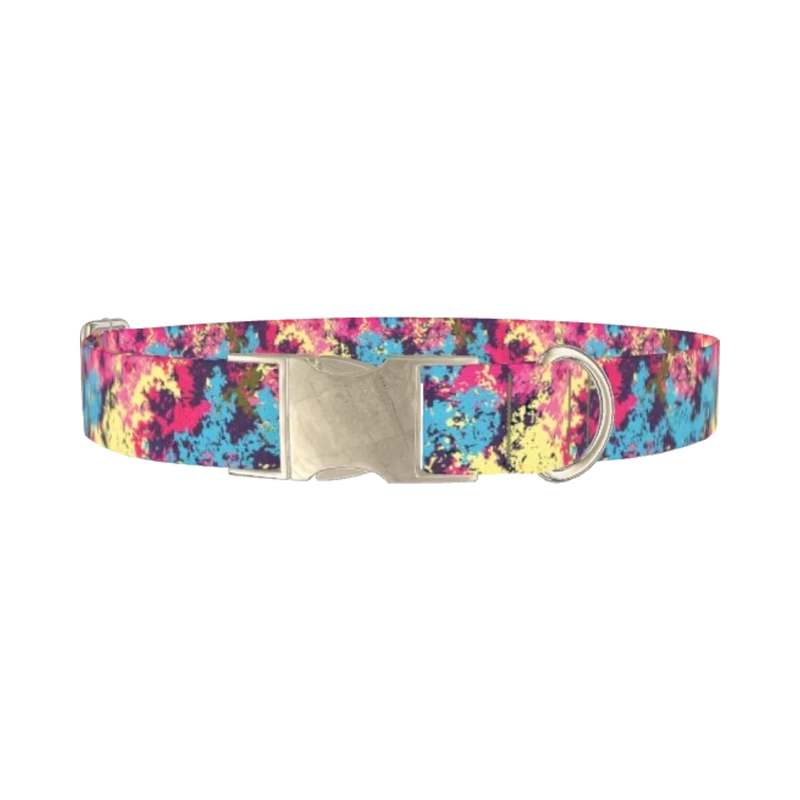 Abstract Paint Splatter Dog Collar - metal silver