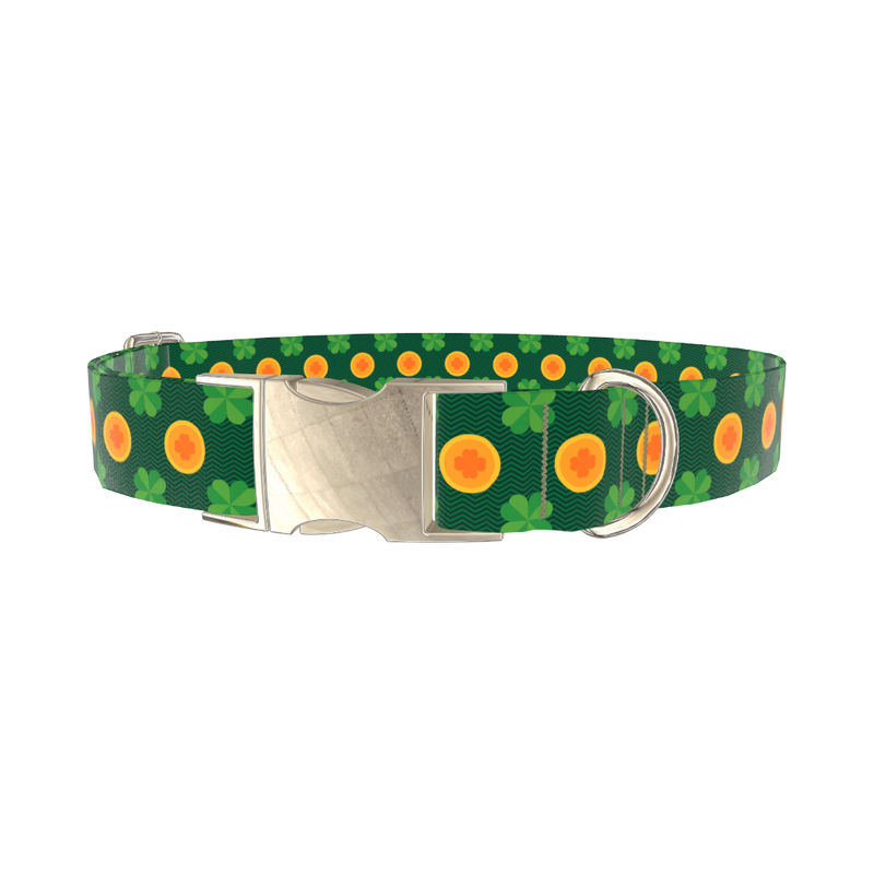 St. Patrick's Clover Coin Dog Collar - metal gold