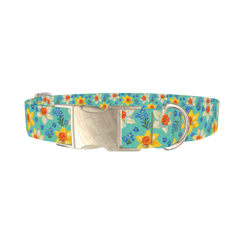 Floral Narcissus Dog Collar - metal silver