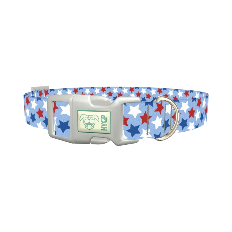 Blue Patriotic Stars Dog Collar - plastic silver