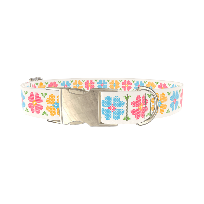 Floral Embroidery Dog Collar - metal gold