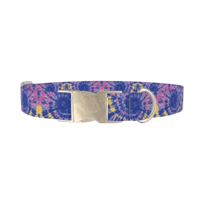Tie-Dye Spiral Dog Collar - metal silver