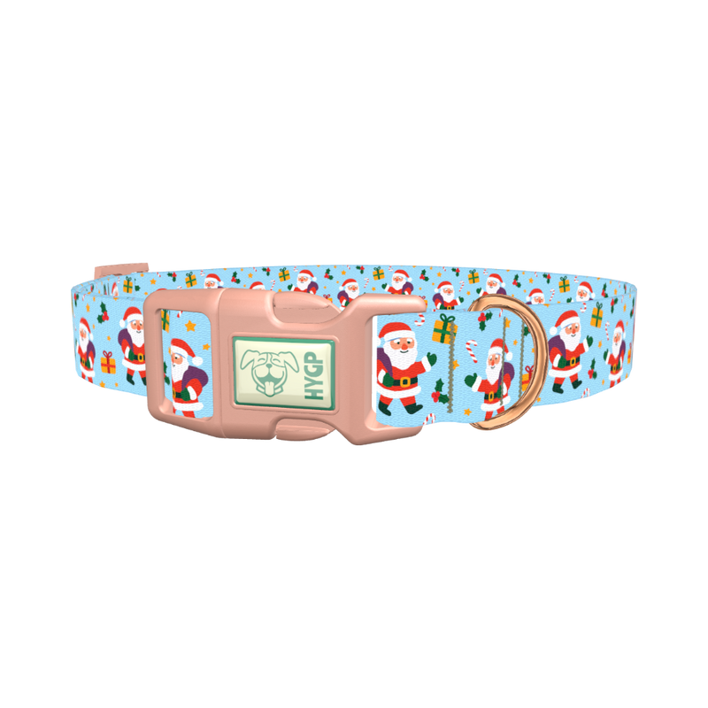 Christmas Santa Stars Dog Collar - plastic rose gold