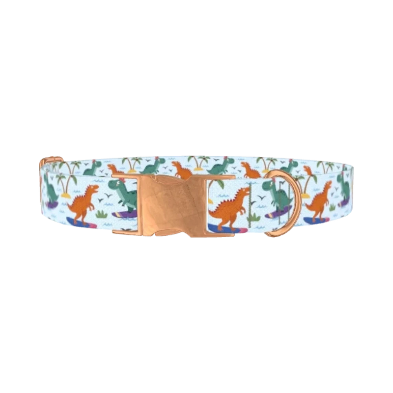Dinosaur Surf Dog Collar - metal rose gold