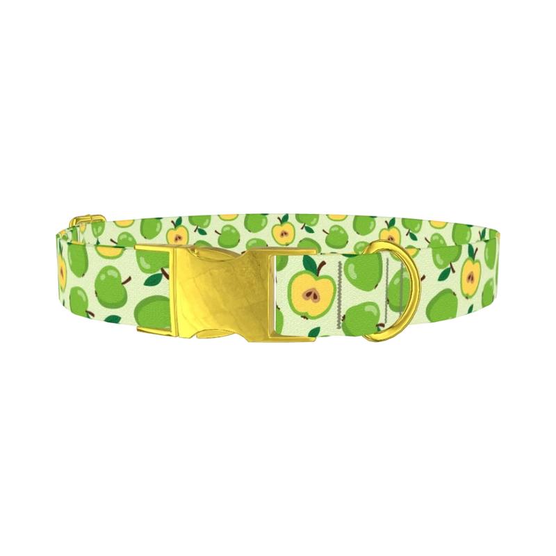 Green Apple Dog Collar - metal gold