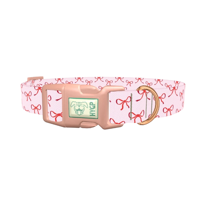 Red Bow Pattern Dog Collar - plastic rose gold