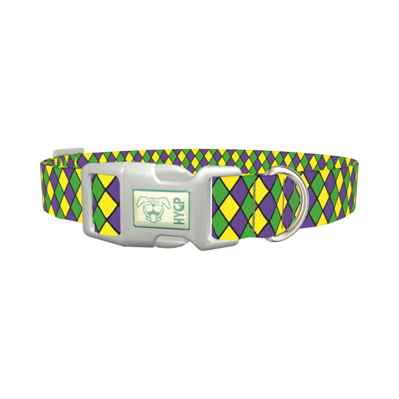 Mardi Gras Rhombus Dog Collar - plastic silver