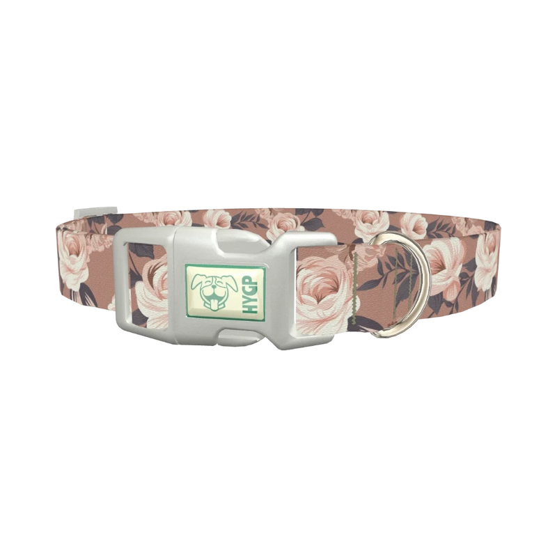 Floral Roses Dog Collar - plastic silver