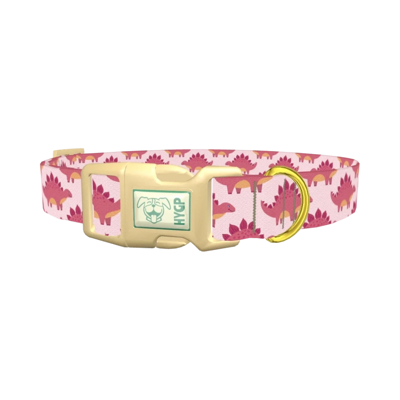 Pink Dinosaur Dog Collar - plastic gold