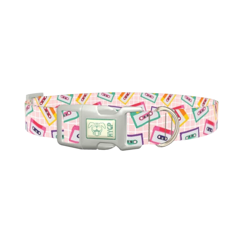 Retro Cassette Dog Collar - plastic silver