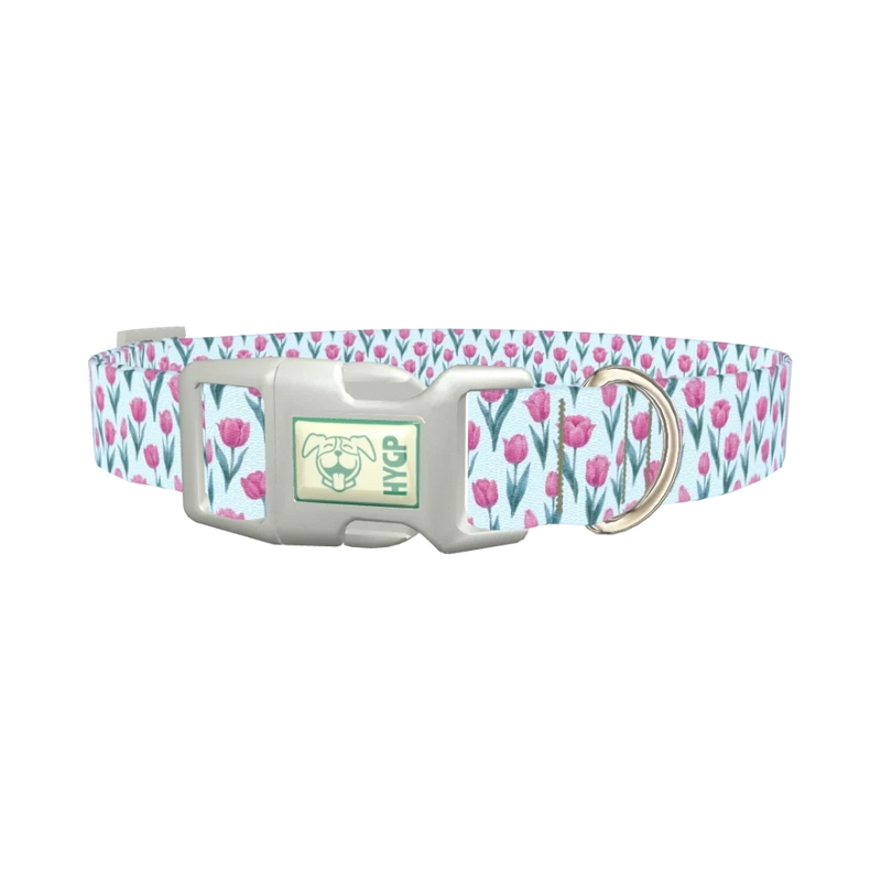 Floral Tulip Dog Collar - plastic silver