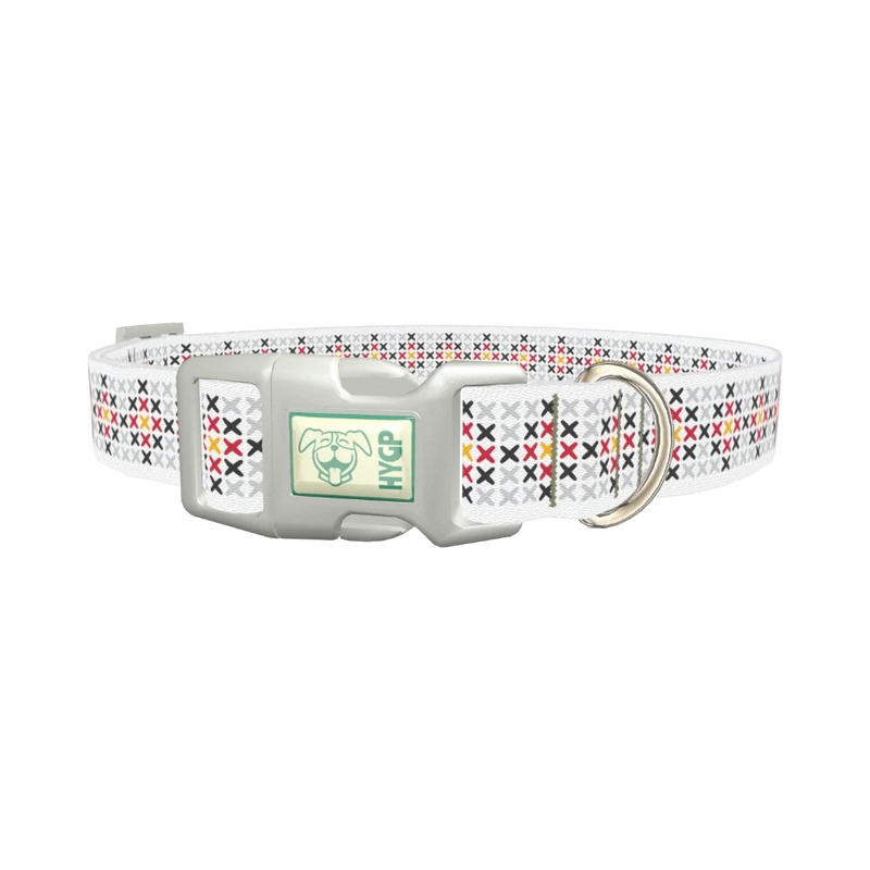 Colorful Cross Stitch Dog Collar - plastic silver