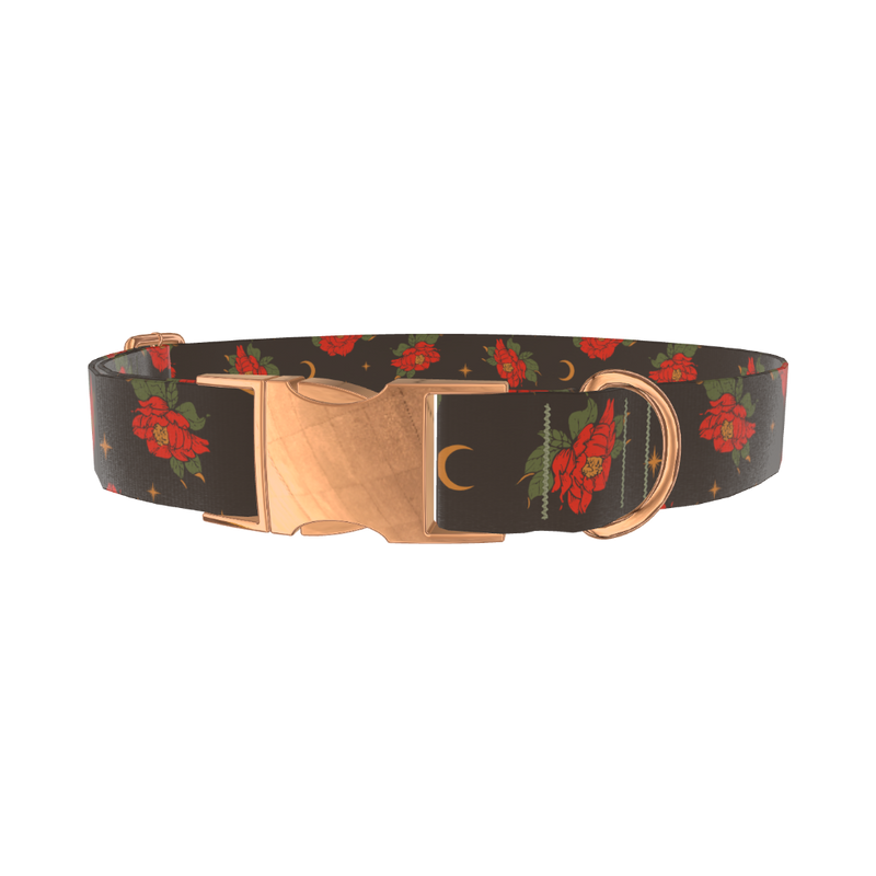 Halloween Floral Moon Dog Collar - metal silver