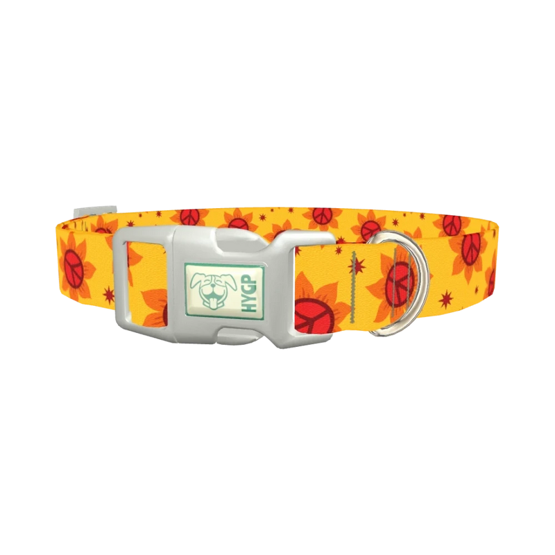 Peace Symbol Sunflower Dog Collar - plastic silver
