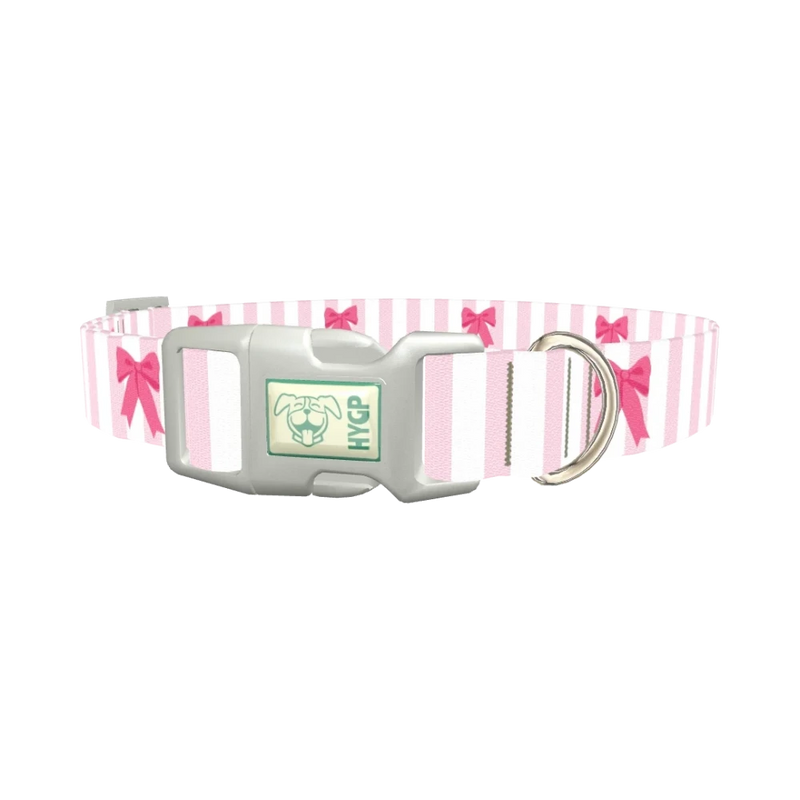 Striped Bow Dog Collar - plastic silver
