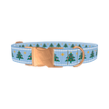 Blue Knitted Christmas Tree Dog Collar - metal rose gold