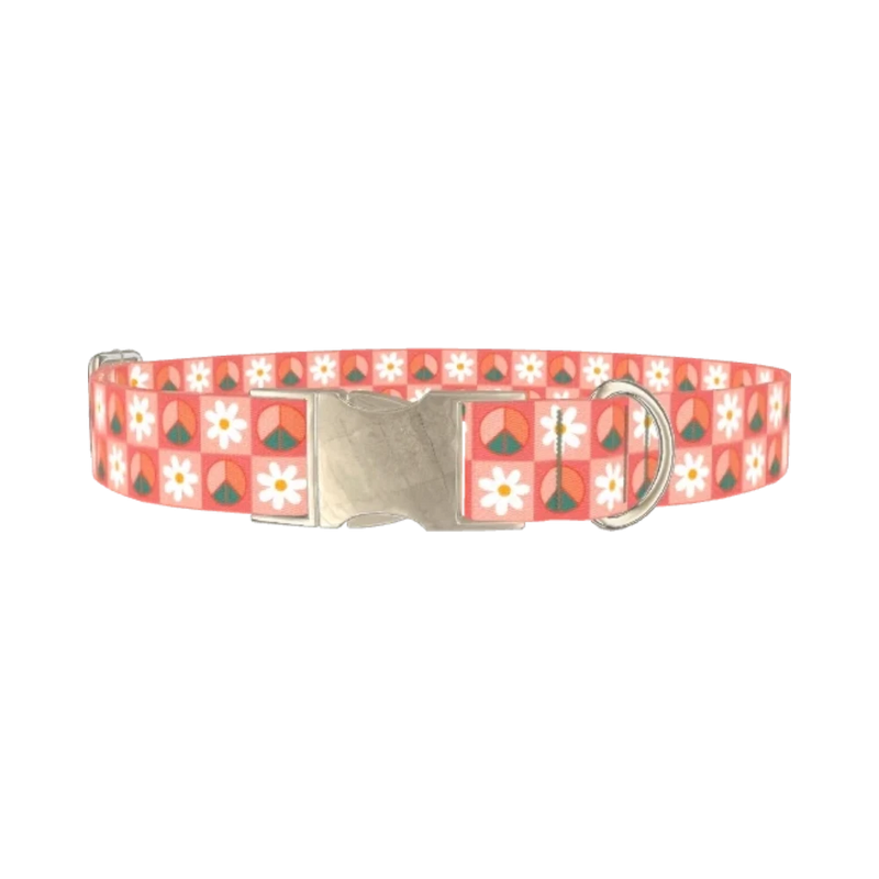 Peace Floral Dog Collar - metal silver