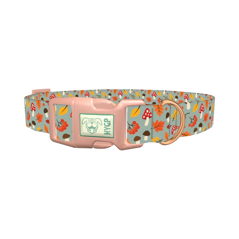 Autumn Leaves Mushroom Dog Collar - plastic rose gold