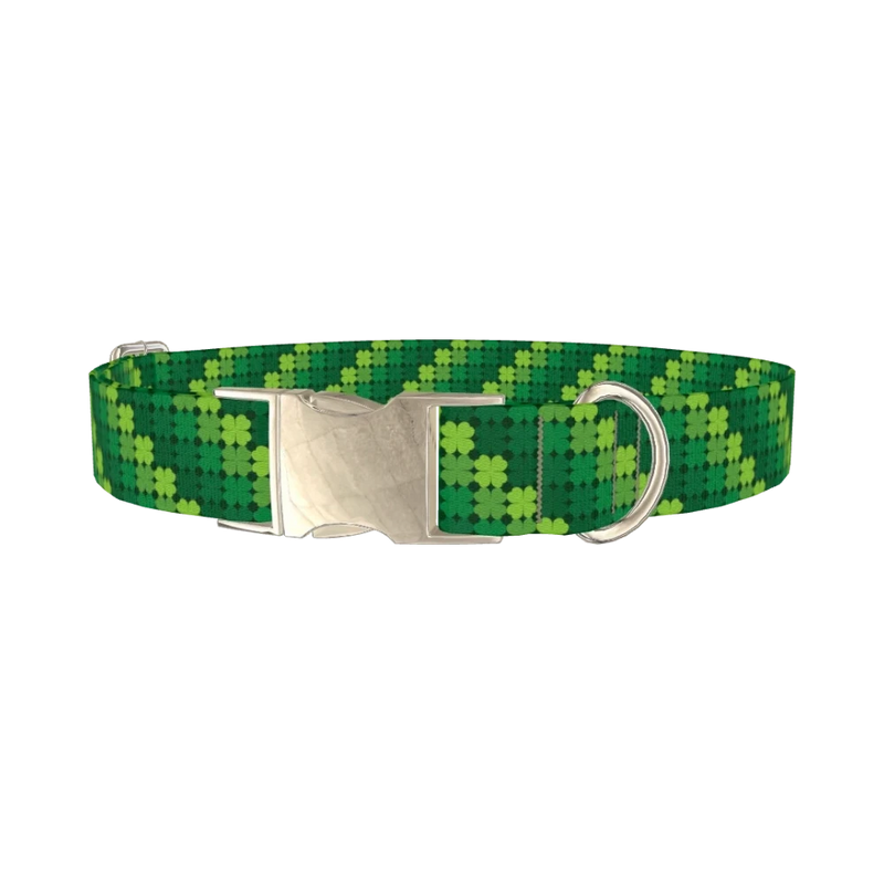 Clover Pattern Dog Collar - metal silver