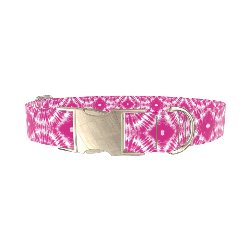 Pink Spiral Tie-Dye Dog Collar - metal gold