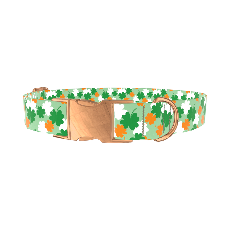 Lucky Clover Pattern Dog Collar - metal silver