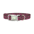 Pink Leopard Print Dog Collar - plastic silver