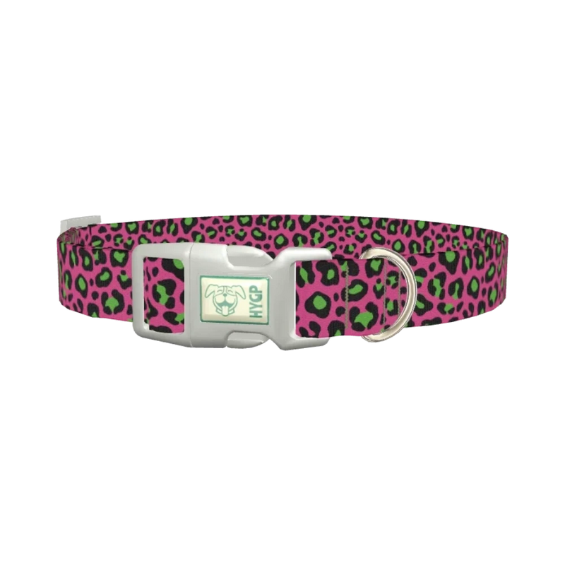 Pink Leopard Print Dog Collar - plastic silver