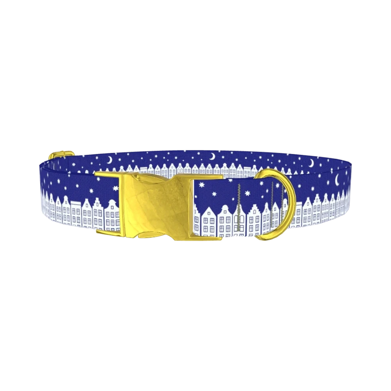 Christmas Night Town Dog Collar - metal gold