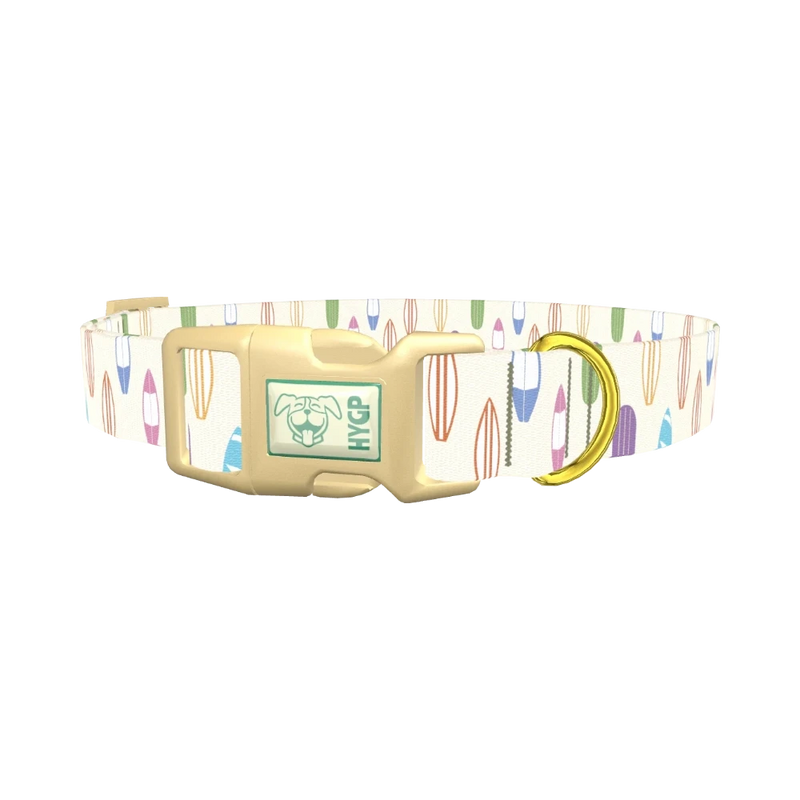 Colorful Surfboard Dog Collar - plastic gold