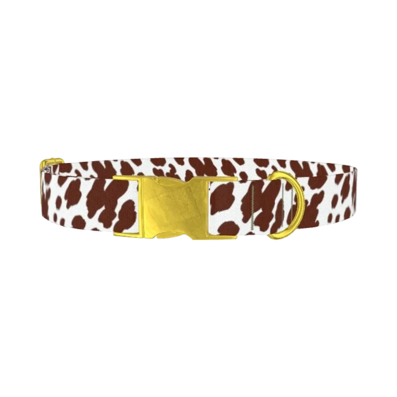 Cow Print Dog Collar - metal gold