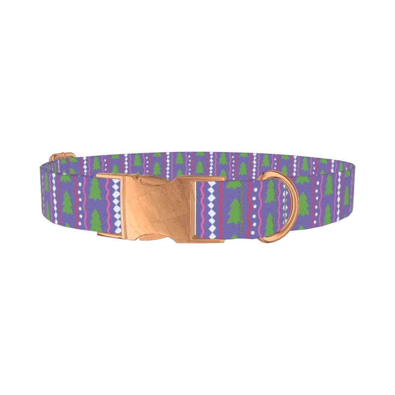 Christmas Tree Stripes Dog Collar - metal rose gold