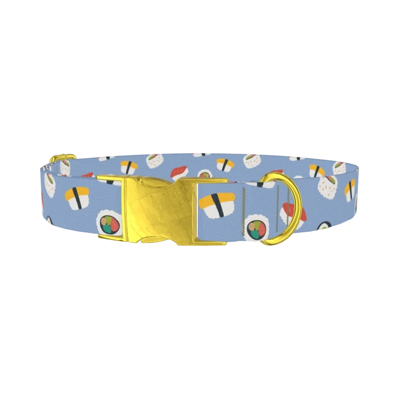 Blue Sushi Roll Dog Collar - metal gold