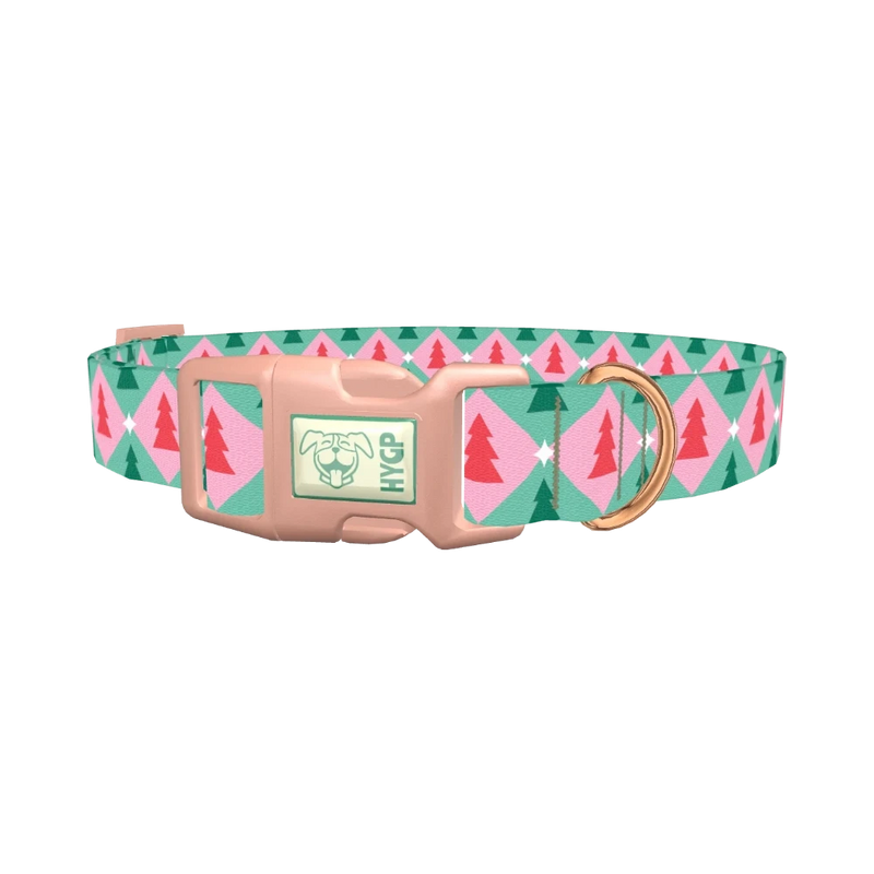 Geometric Pink Green Tree Dog Collar - plastic rose gold